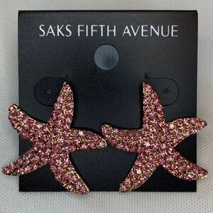 NWT Saks Fifth Avenue Brilliant Pink AB Rhinestone Encrusted Starfish Earrings!